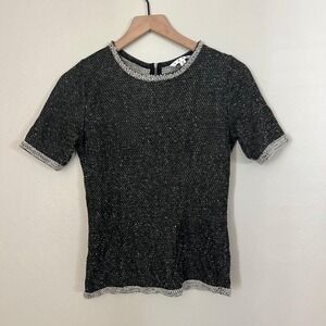 Cabi Coco‎ Shell Sparkle Tweed Knit Short Sleeve Top Size S Zipper Back